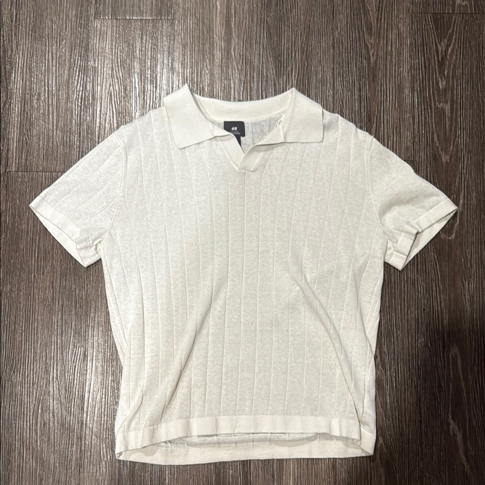 H&M Cream Collared Short Sleeve Shirt